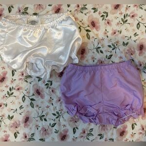 Lilac ruffled bottoms & white satin riffled bottoms